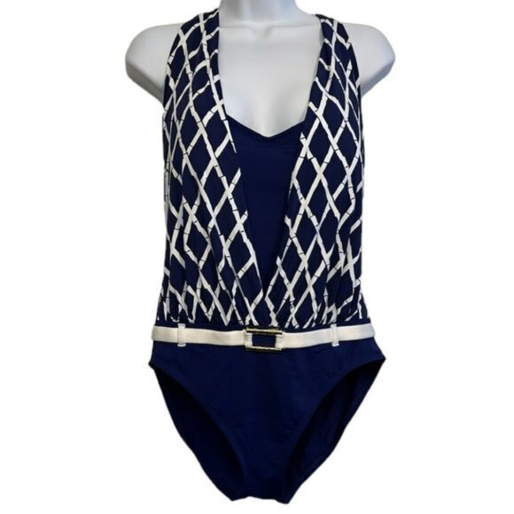 Bleu Rod Beattie Navy and White One-Piece Swimsuit